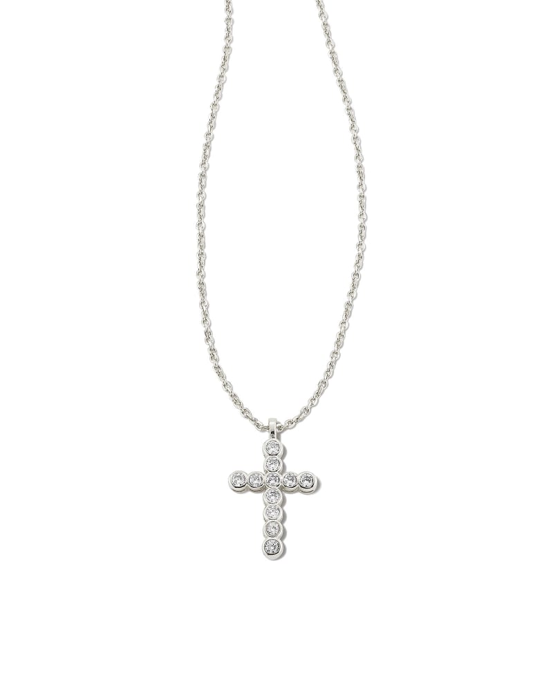 Cross Silver Pendant Necklace in White CZ