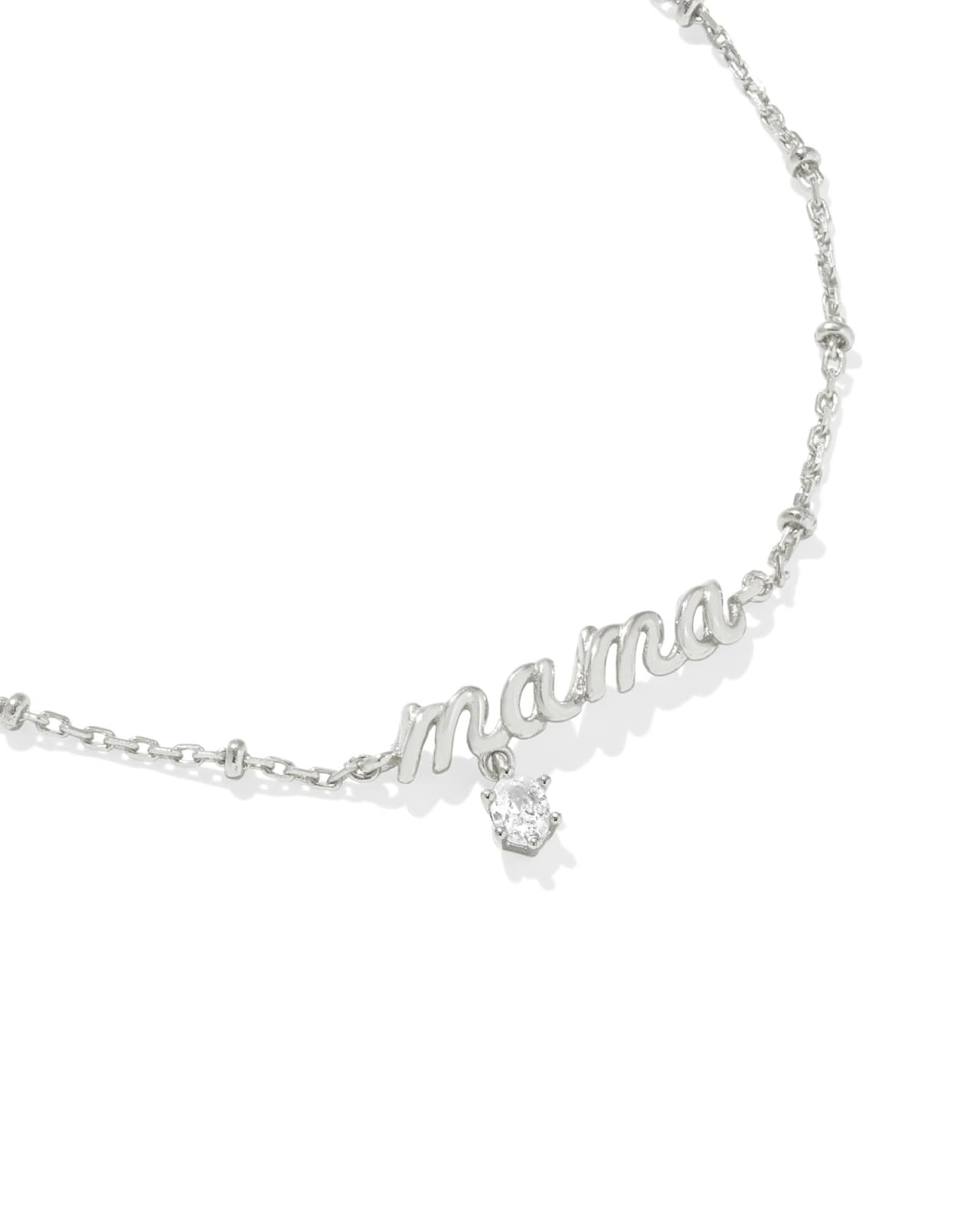 Mama Silver Crystal Delicate Chain Bracelet