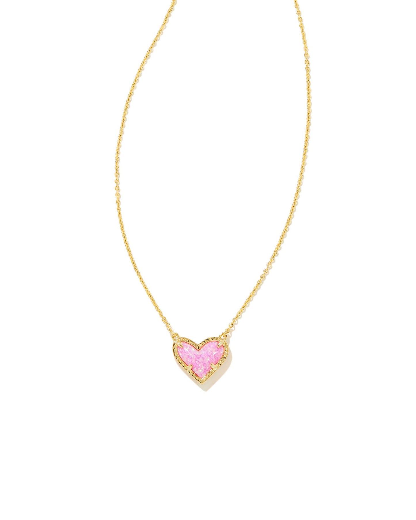 Ari Heart Gold Pendant Necklace in Bubblegum Pink