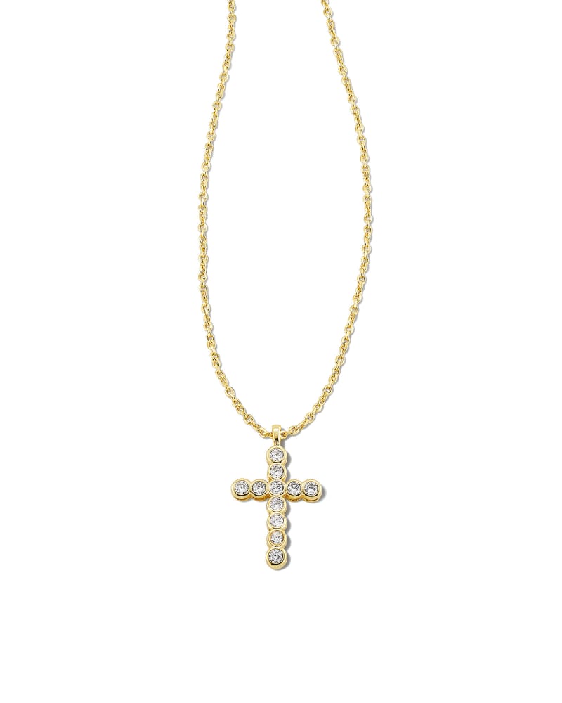 Gold Cross Crystal Pendant Necklace