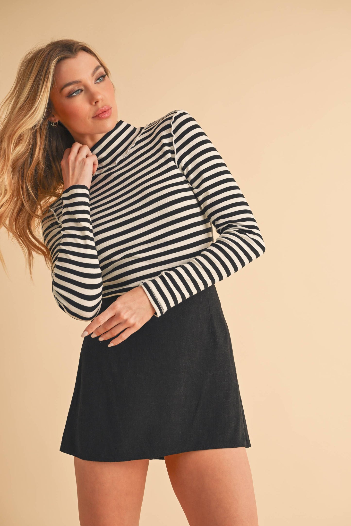 Classic Striped Mock Neck Top