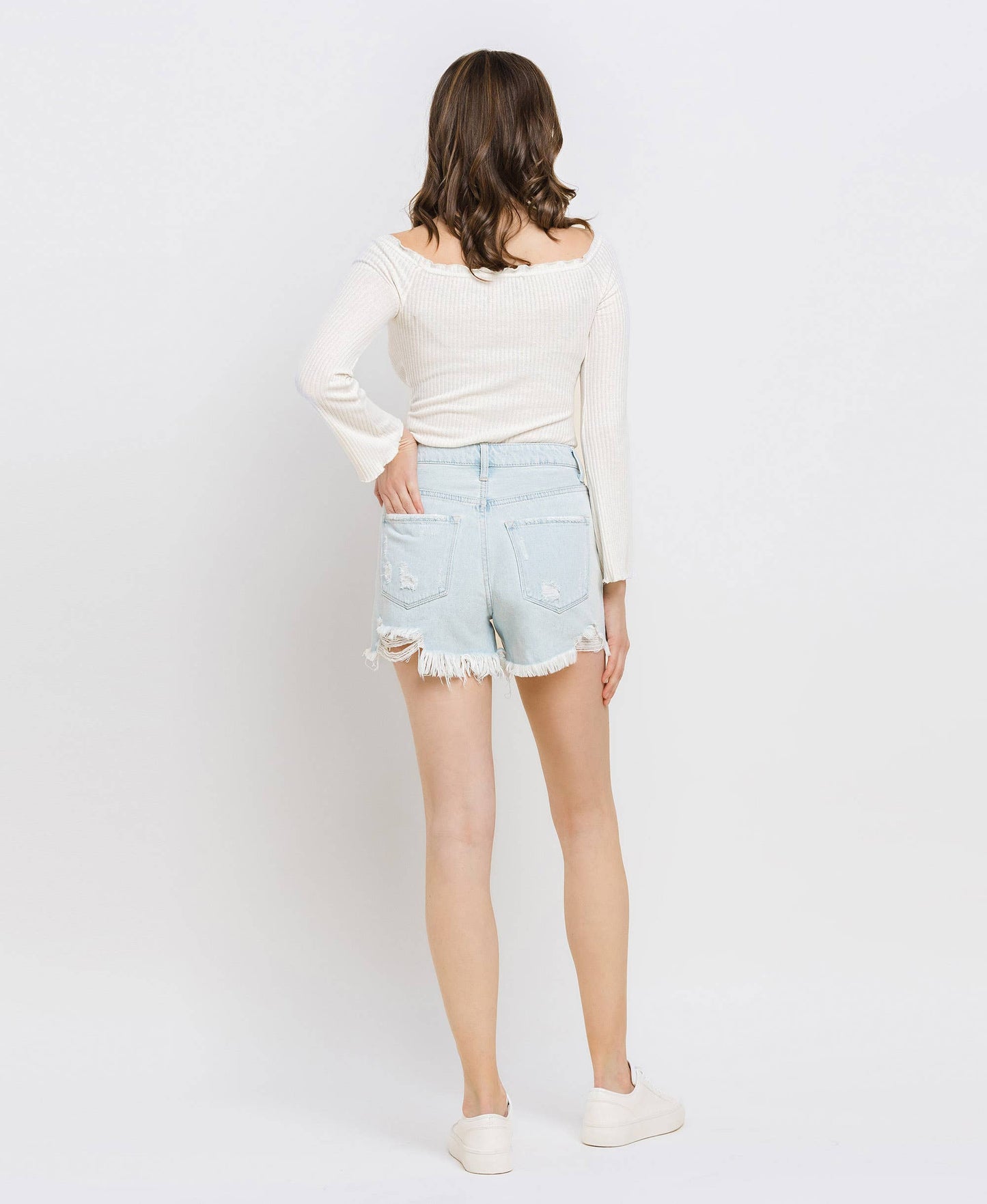 Super High Rise Distressed Mom Shorts