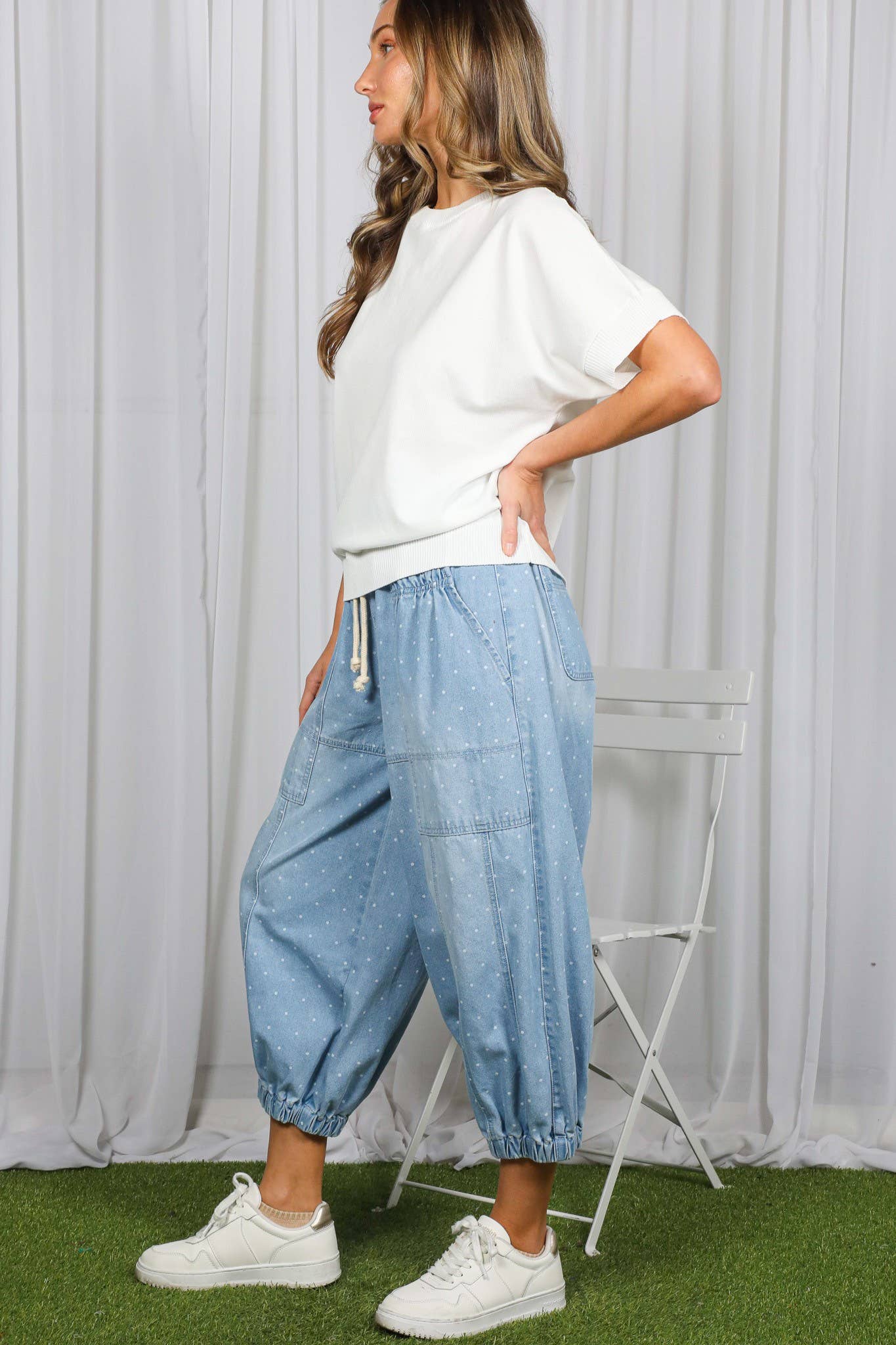 White Ribbed Dolman Sleeve Sweater