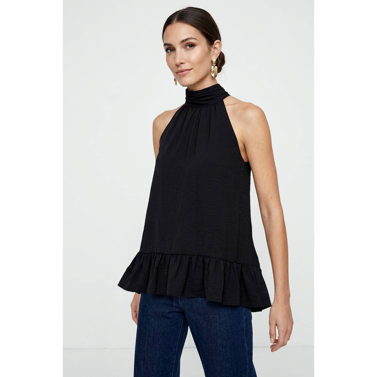 Mock Neck Hi-low Ruffle Hem Top