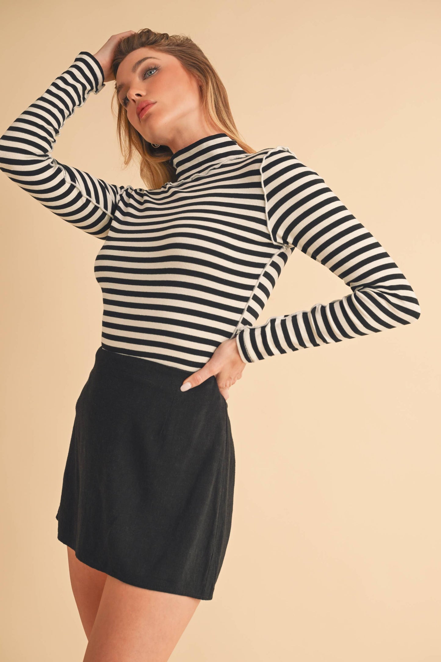 Classic Striped Mock Neck Top