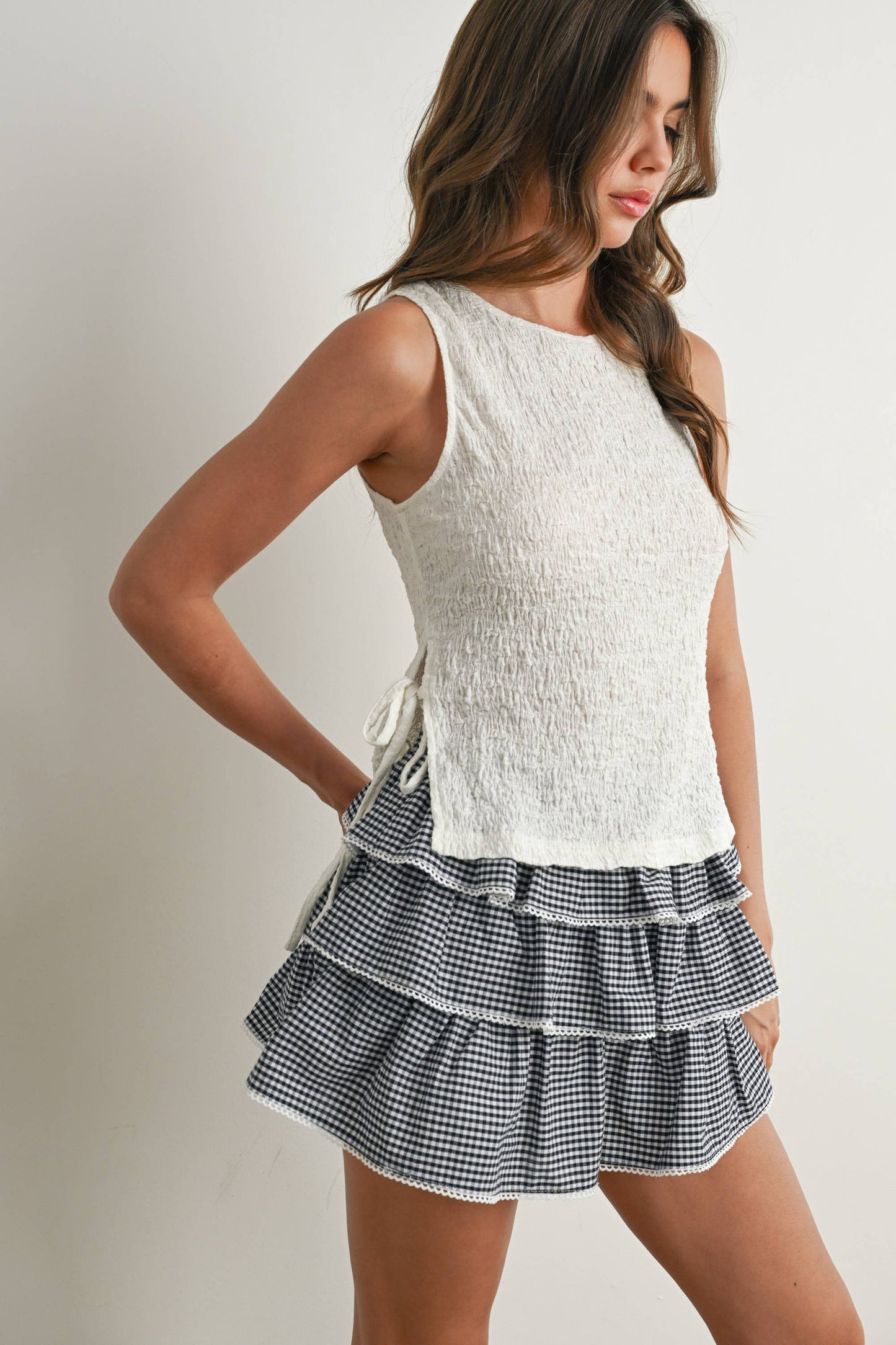 Crimson Texture Tie-Top