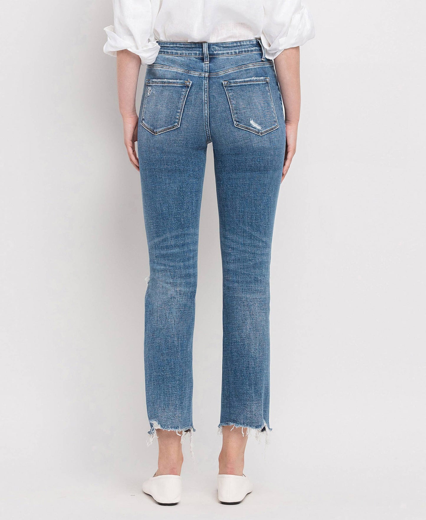 High Rise Distressed Slim Straight Jeans