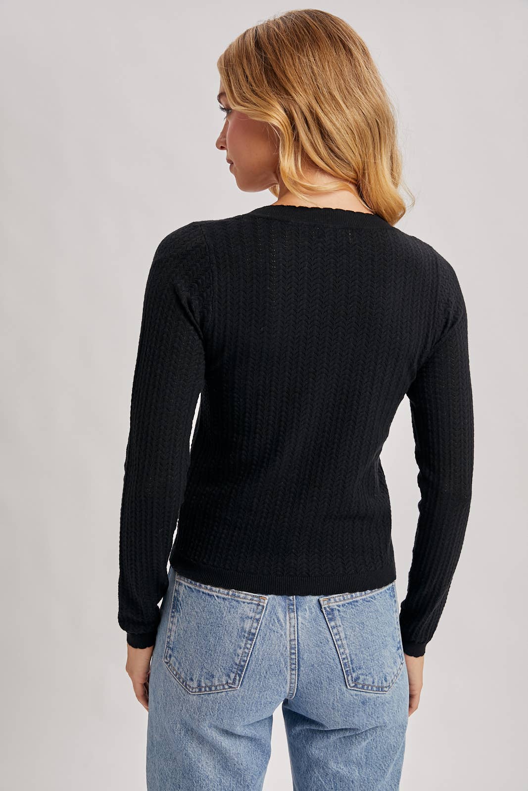 Long Sleeved Pointelle Knit Top