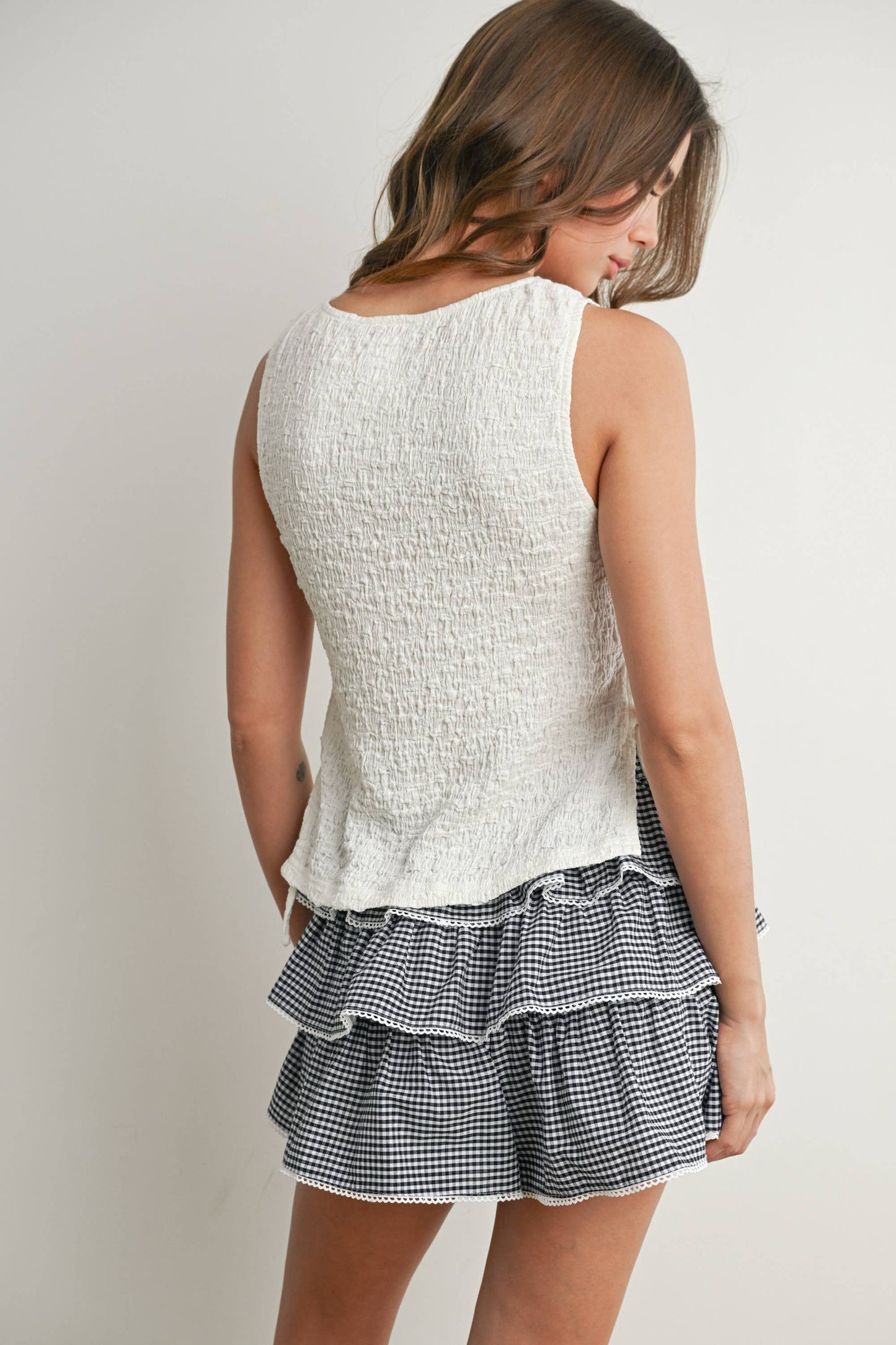 Crimson Texture Tie-Top