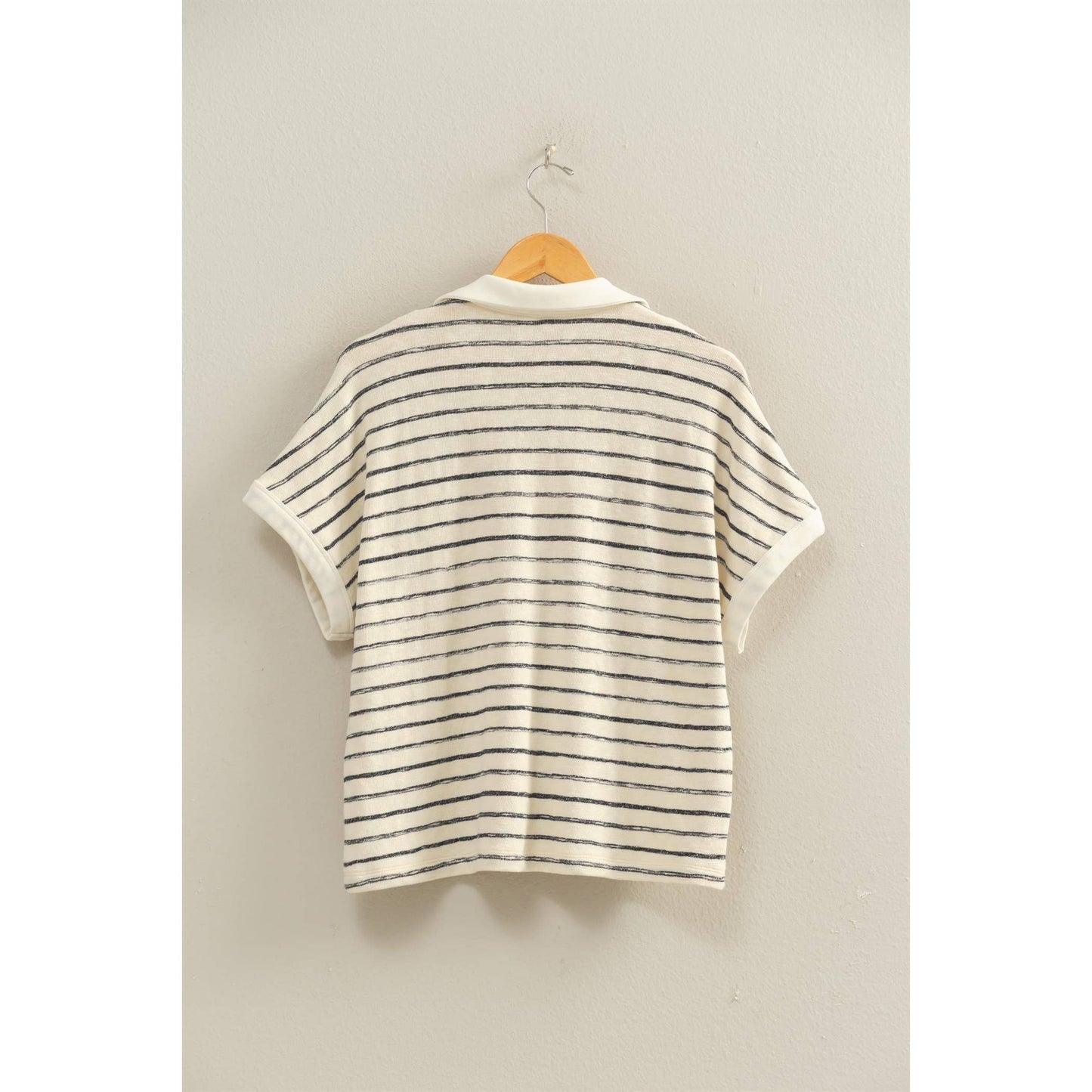 Striped Dolman Sleeve V-Neck Collared Top
