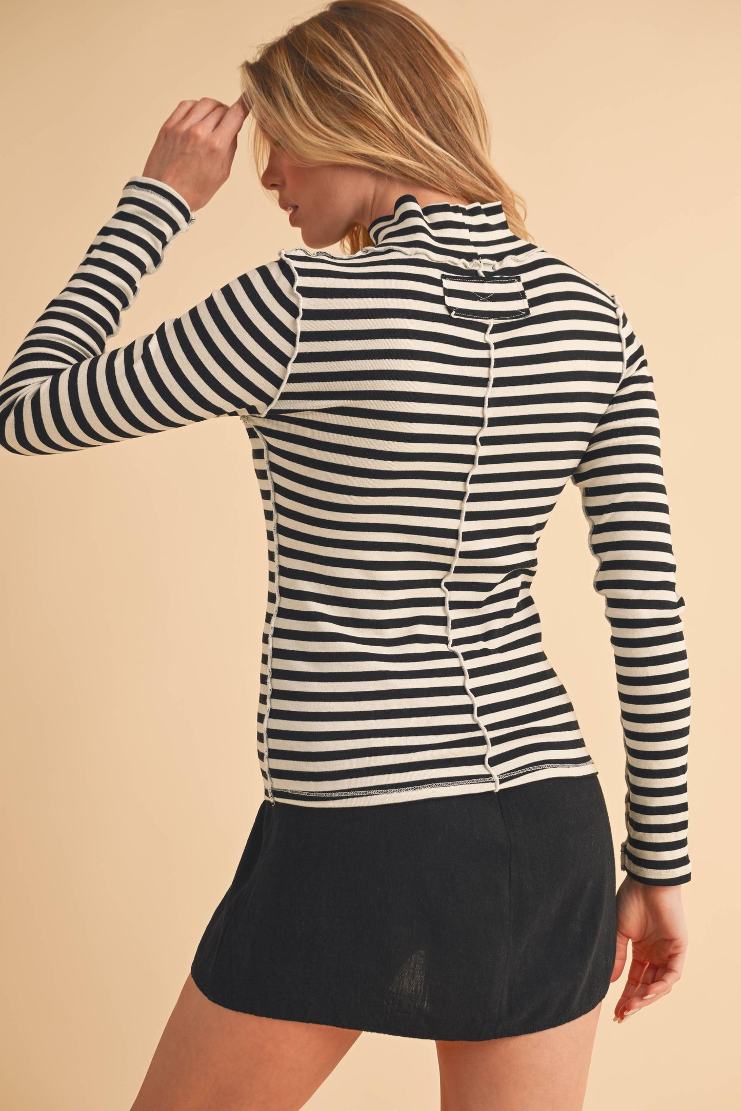 Classic Striped Mock Neck Top