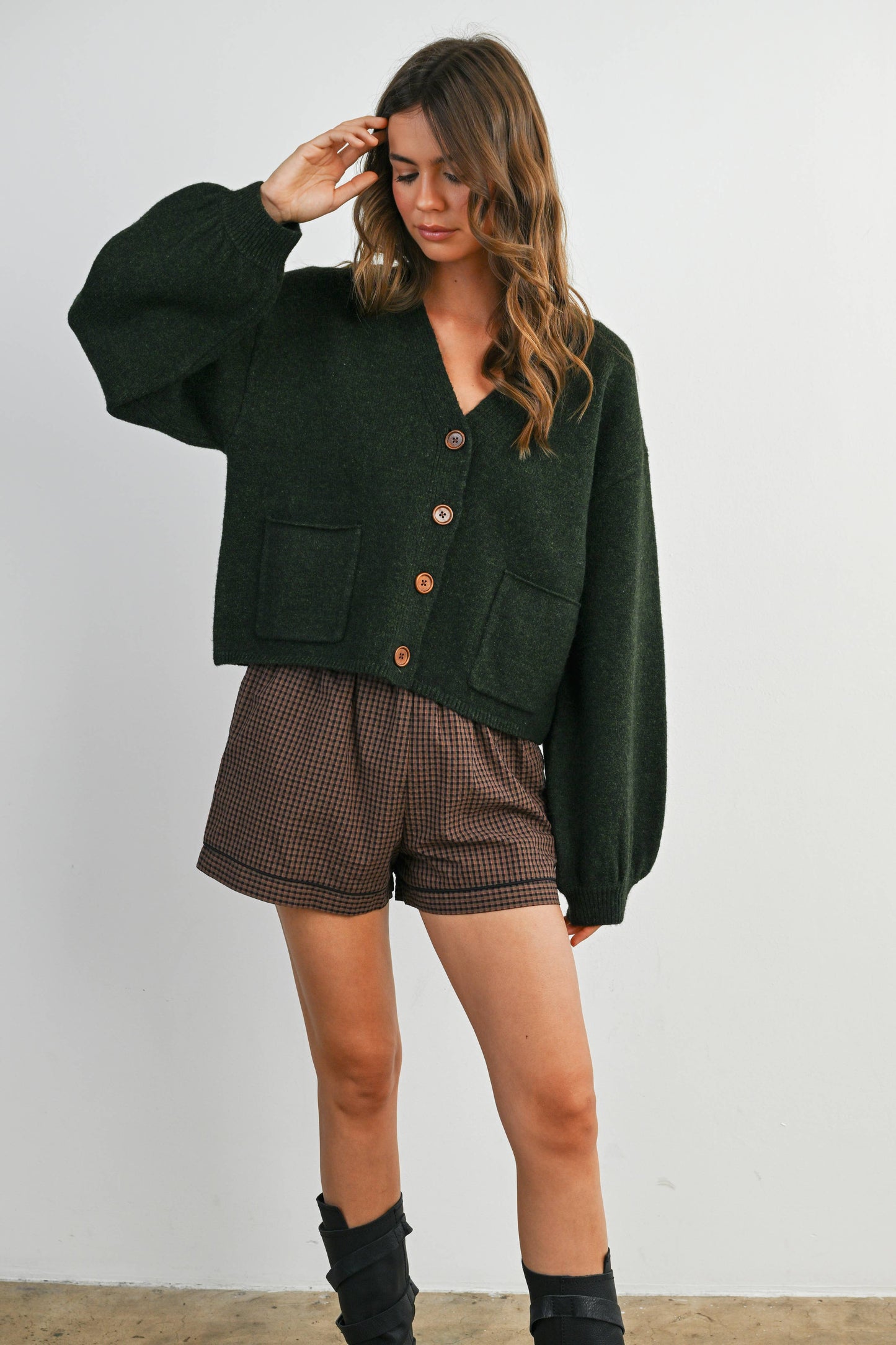 V-Neck Cuff Button-Up Long Sleeve Top