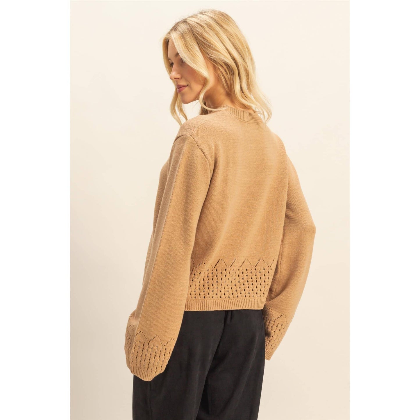 Unique Eyelet Detailed Long Sleeve Sweater