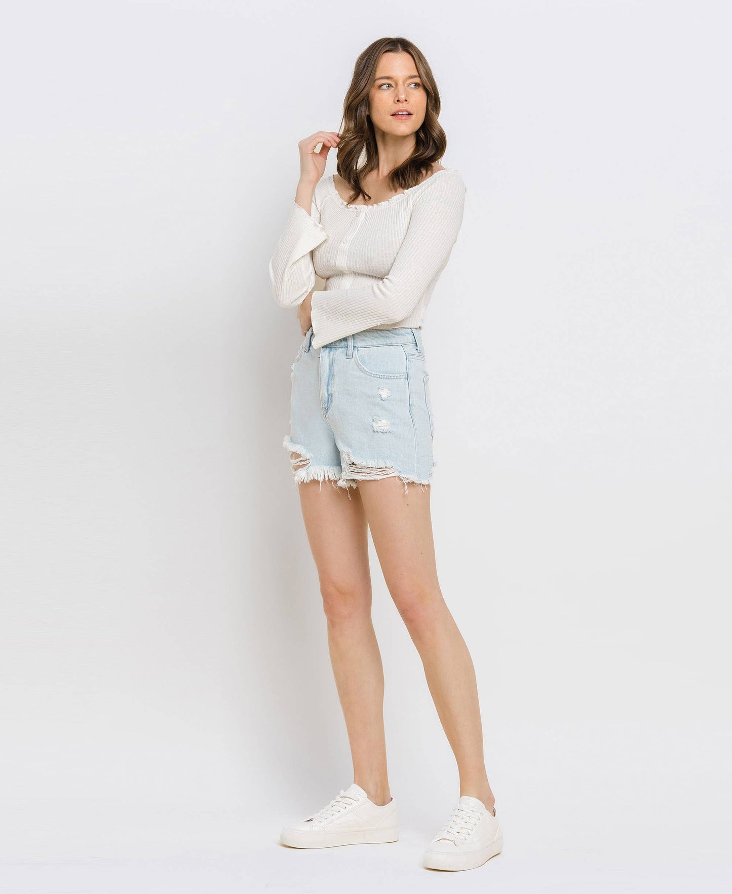 Super High Rise Distressed Mom Shorts