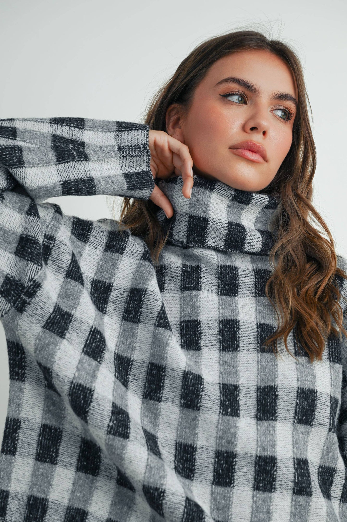 Fall Check Turtleneck Sweater