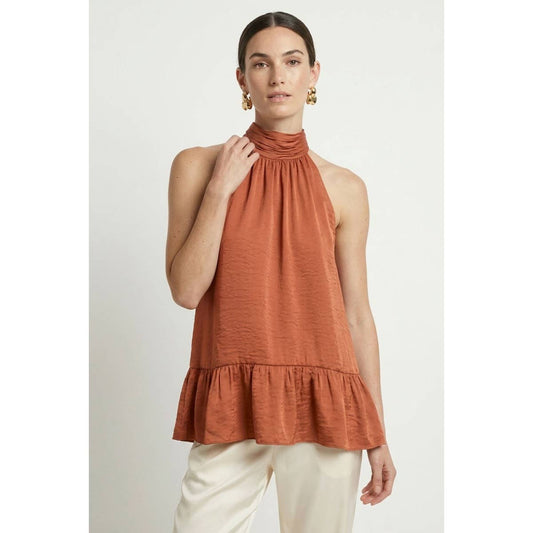 Mock Neck Hi-low Ruffle Hem Top