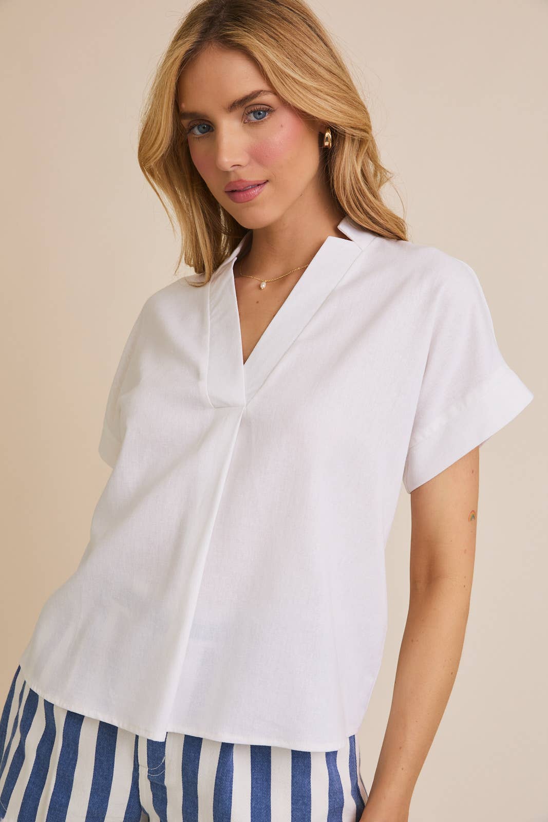 V-Neck Short Sleeve Flare Hem Top
