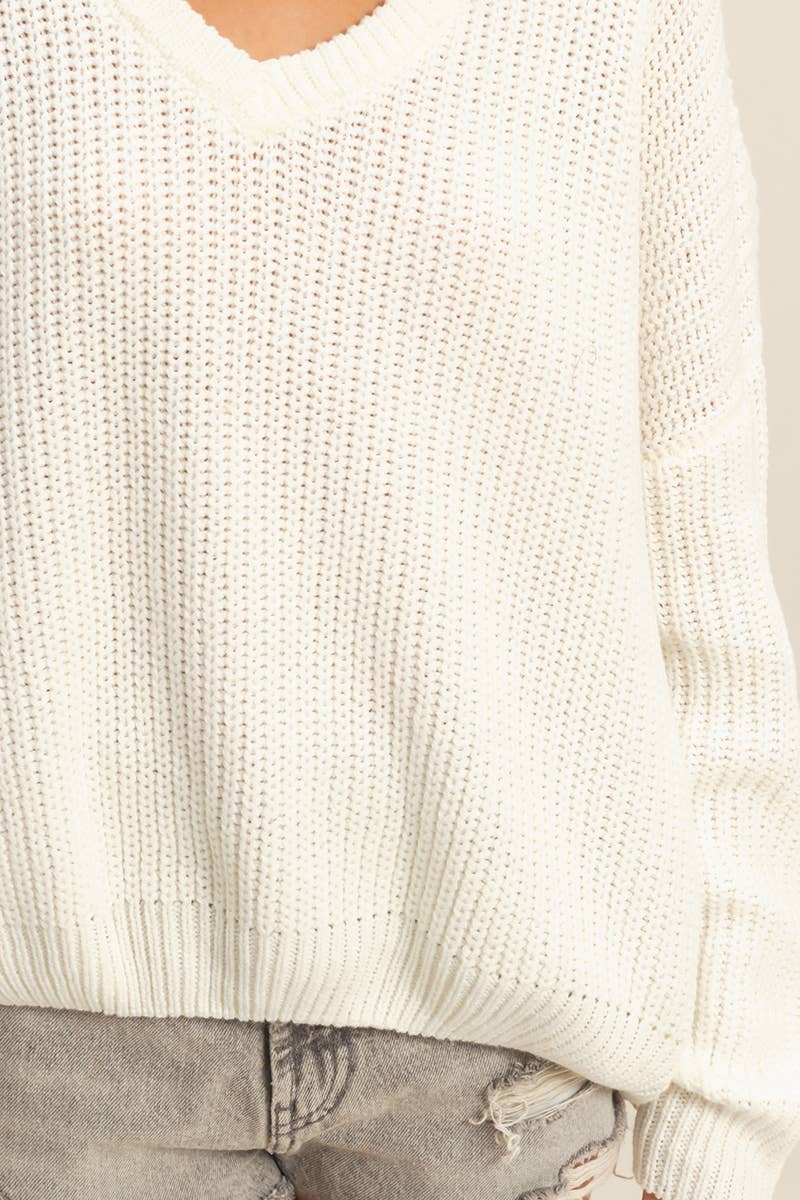 Oversized V-Neck Knit Sweater