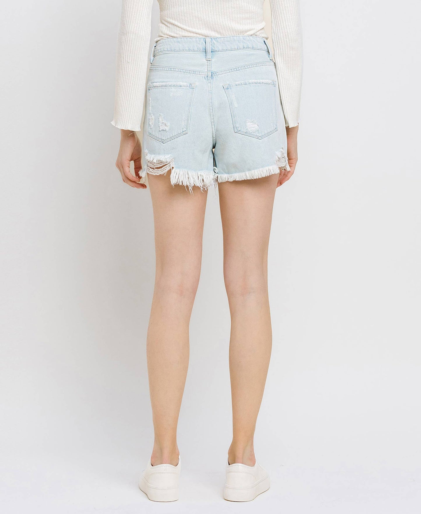 Super High Rise Distressed Mom Shorts