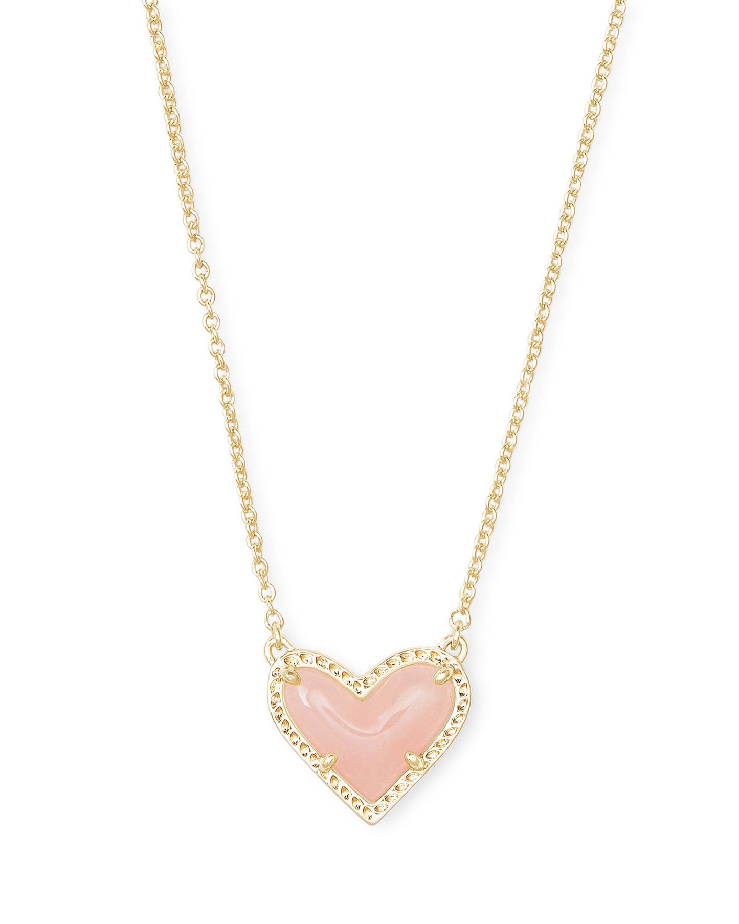 Ari Heart Gold Pendant Necklace in Gold Rose Quartz