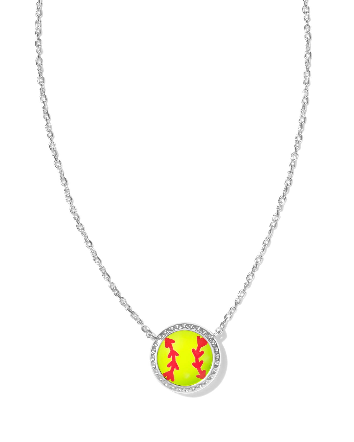 Softball Short Pendant Necklace in Silver