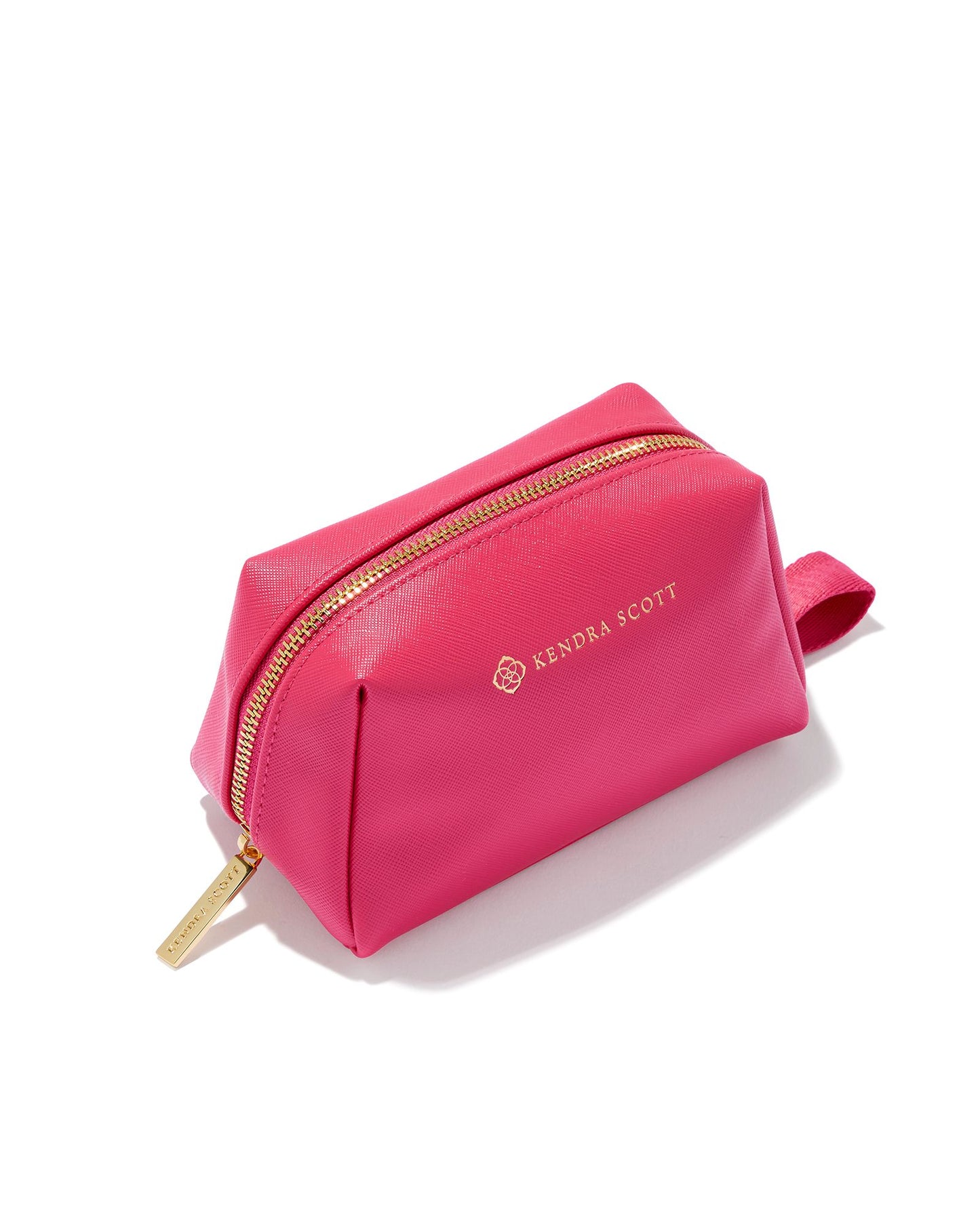 Small Cosmetic Zip Case Gold with Hot Pink