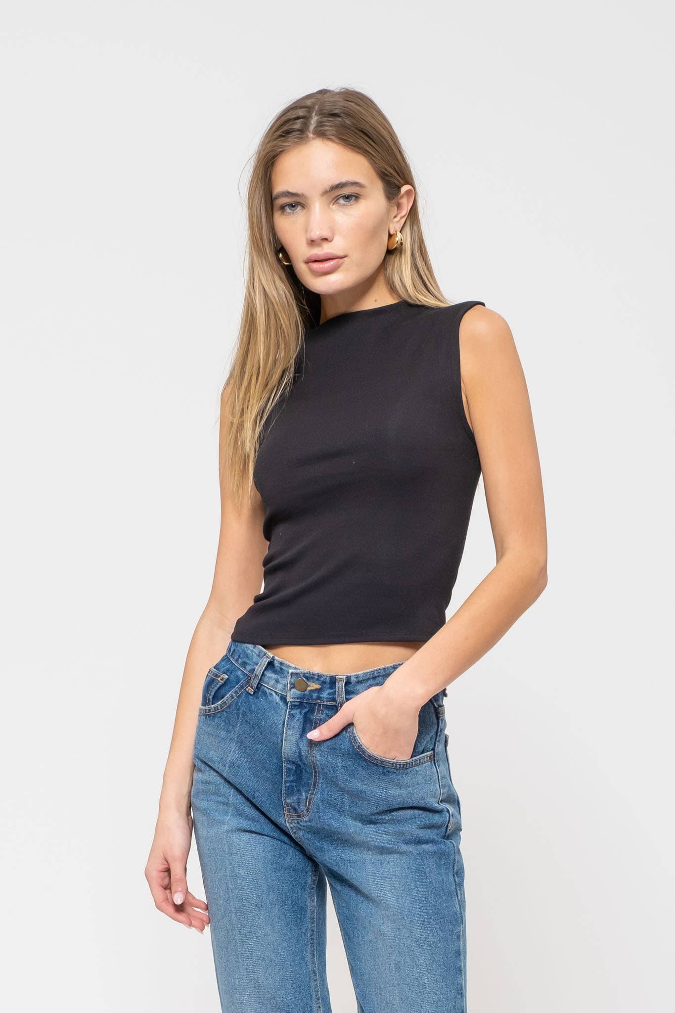 Mock Neck Sleeveless Top