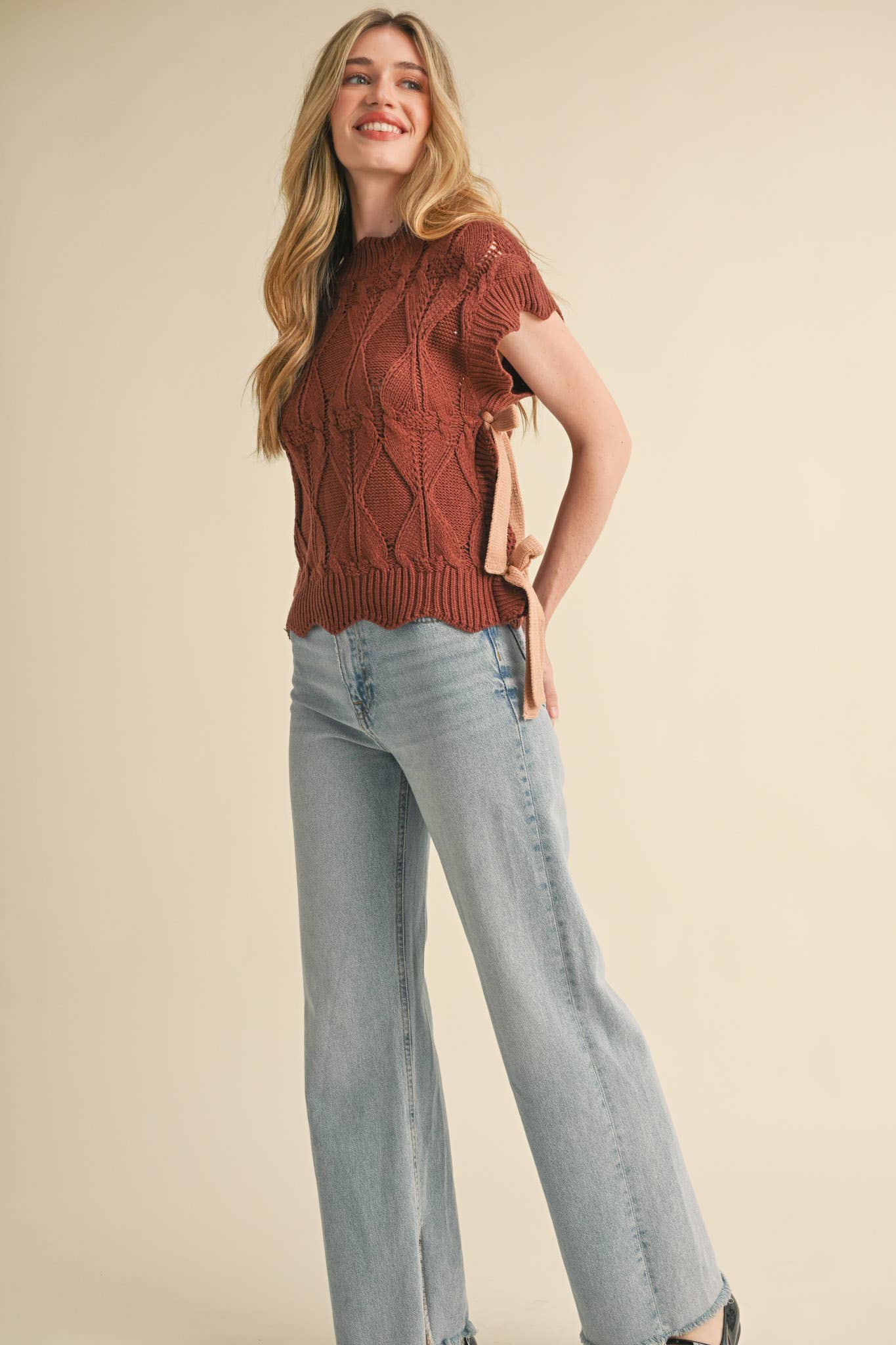 Mock Neck Cropped Sweater Vest