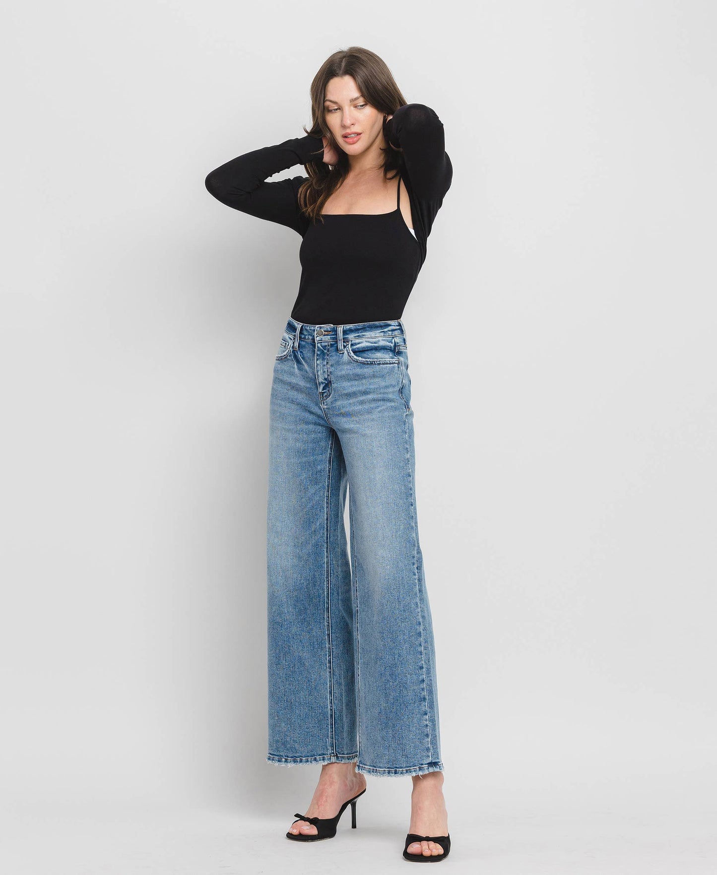 High Rise Medium Wash Full-Length Wide Leg Jeans
