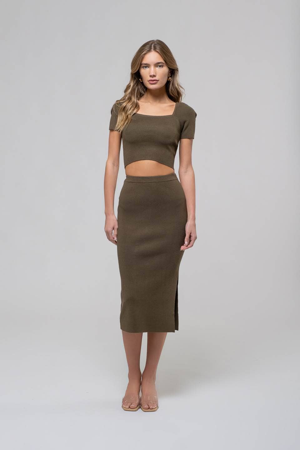 High Waist Side Slit Midi Skirt