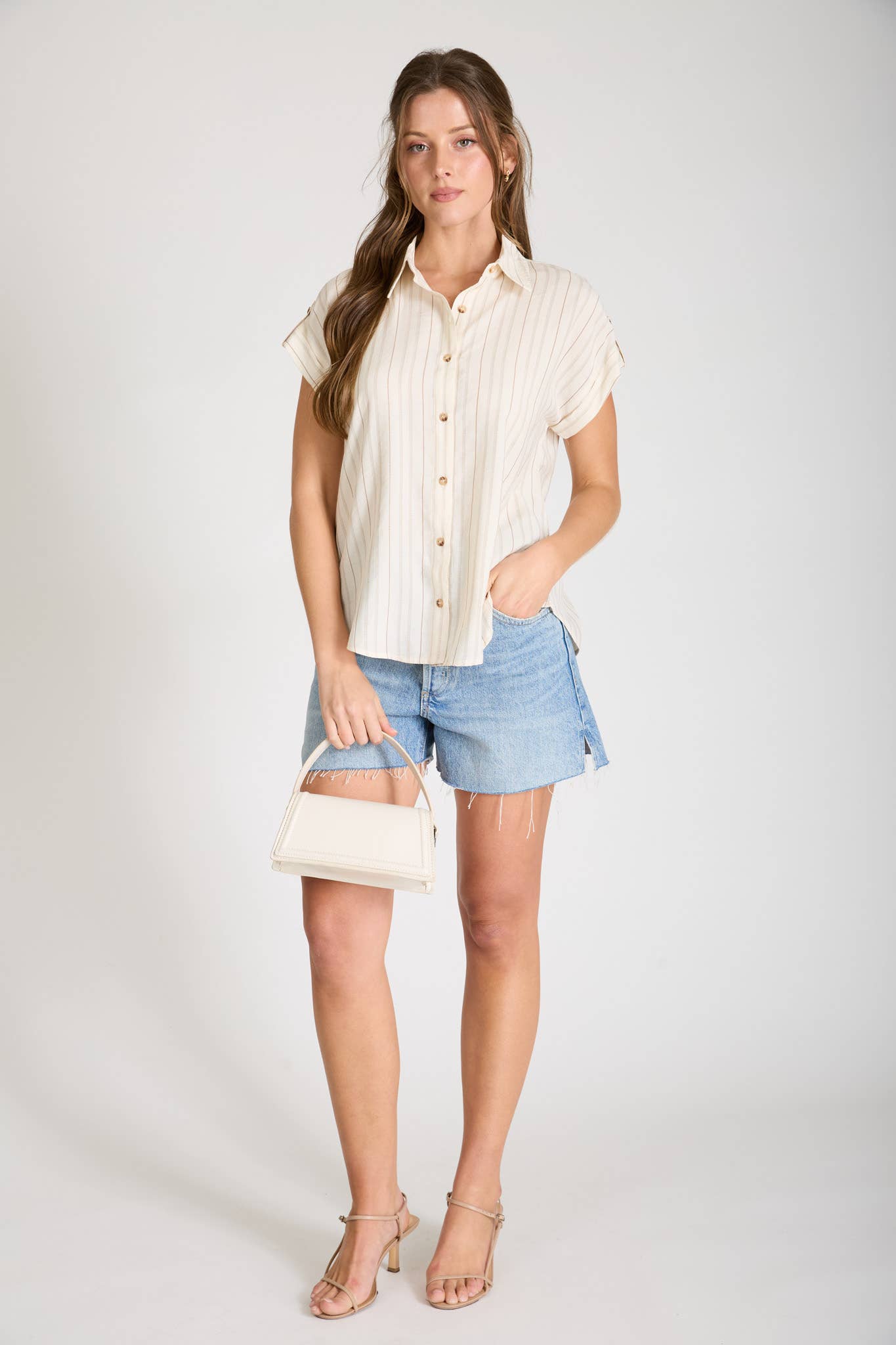 Multi Stripe Tab Sleeve Shirt
