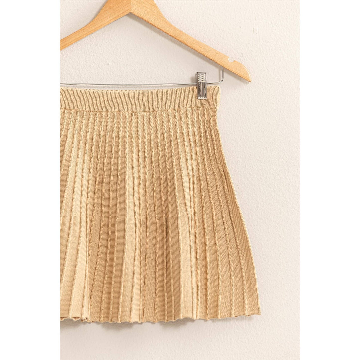 High Waist Knit Pleated Flare Skirt