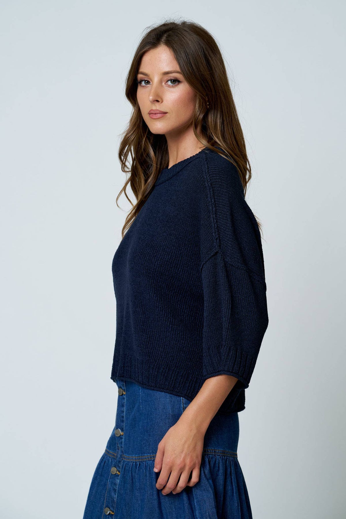 Exposed Seam Dolman Sleeve Knit Top
