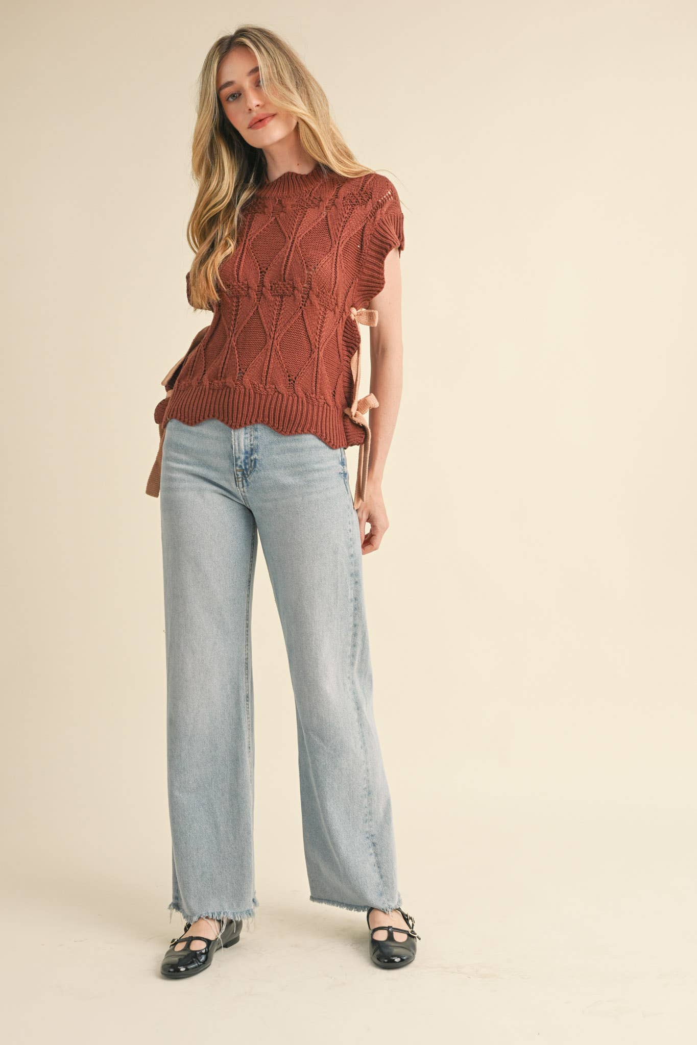 Mock Neck Cropped Sweater Vest