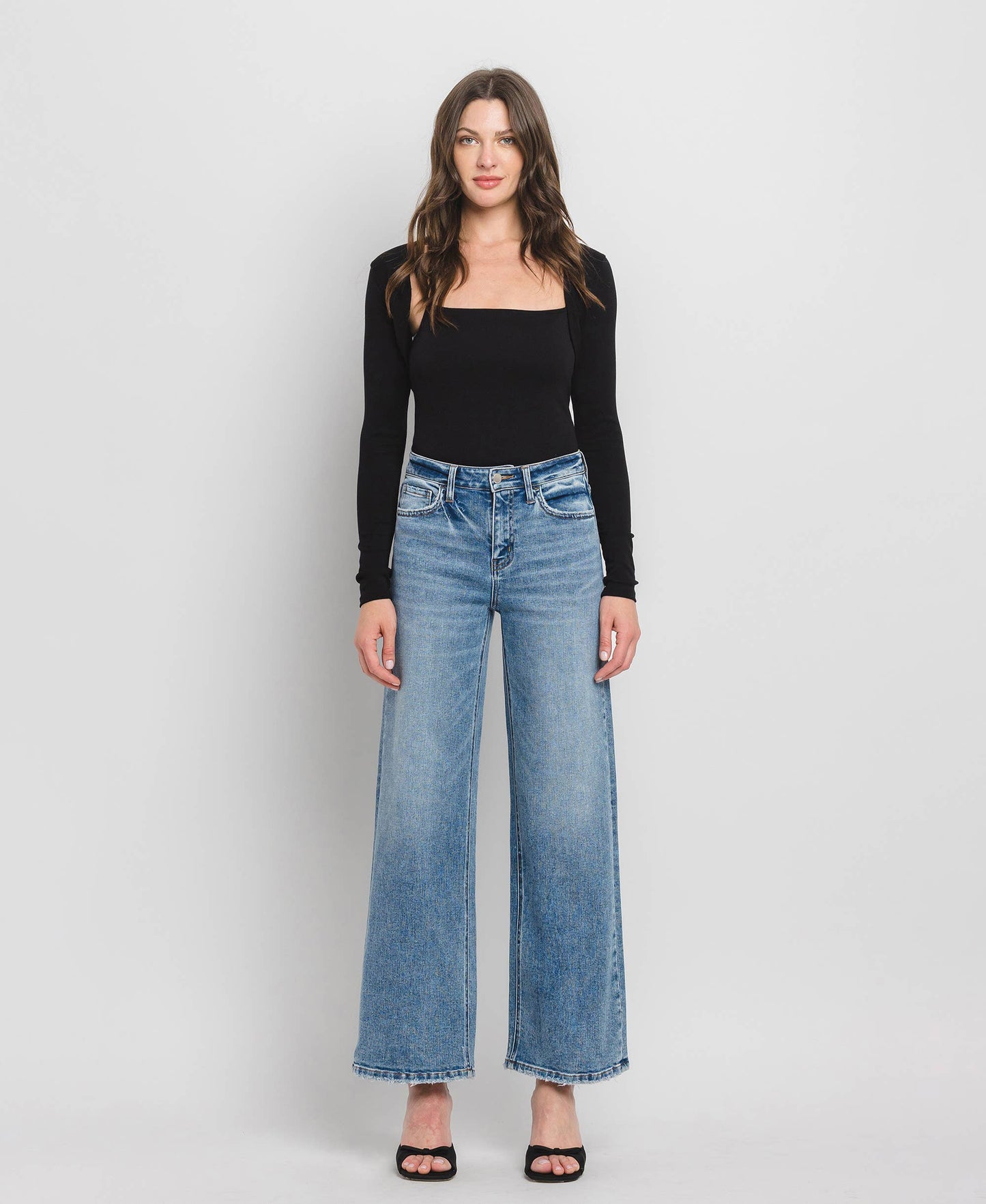 High Rise Medium Wash Full-Length Wide Leg Jeans
