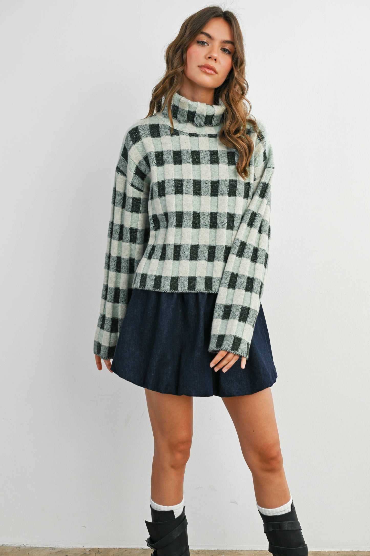 Fall Check Turtleneck Sweater