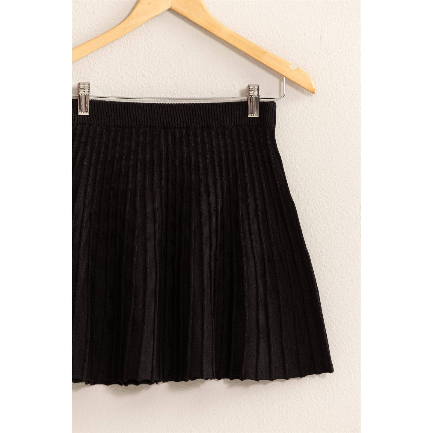 High Waist Knit Pleated Flare Skirt