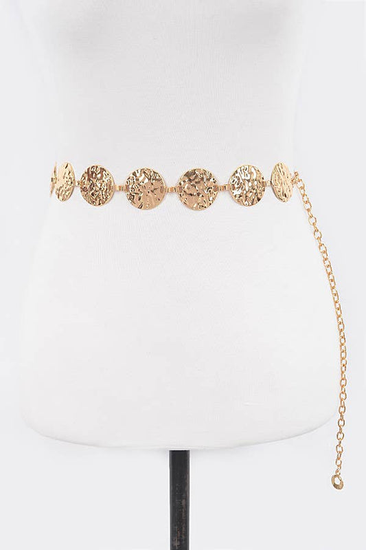 Hammered Metal Chain Belt in Gold