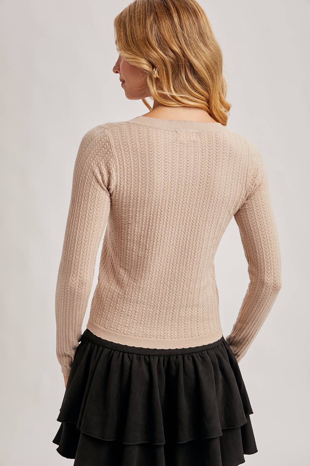 Long Sleeved Pointelle Knit Top