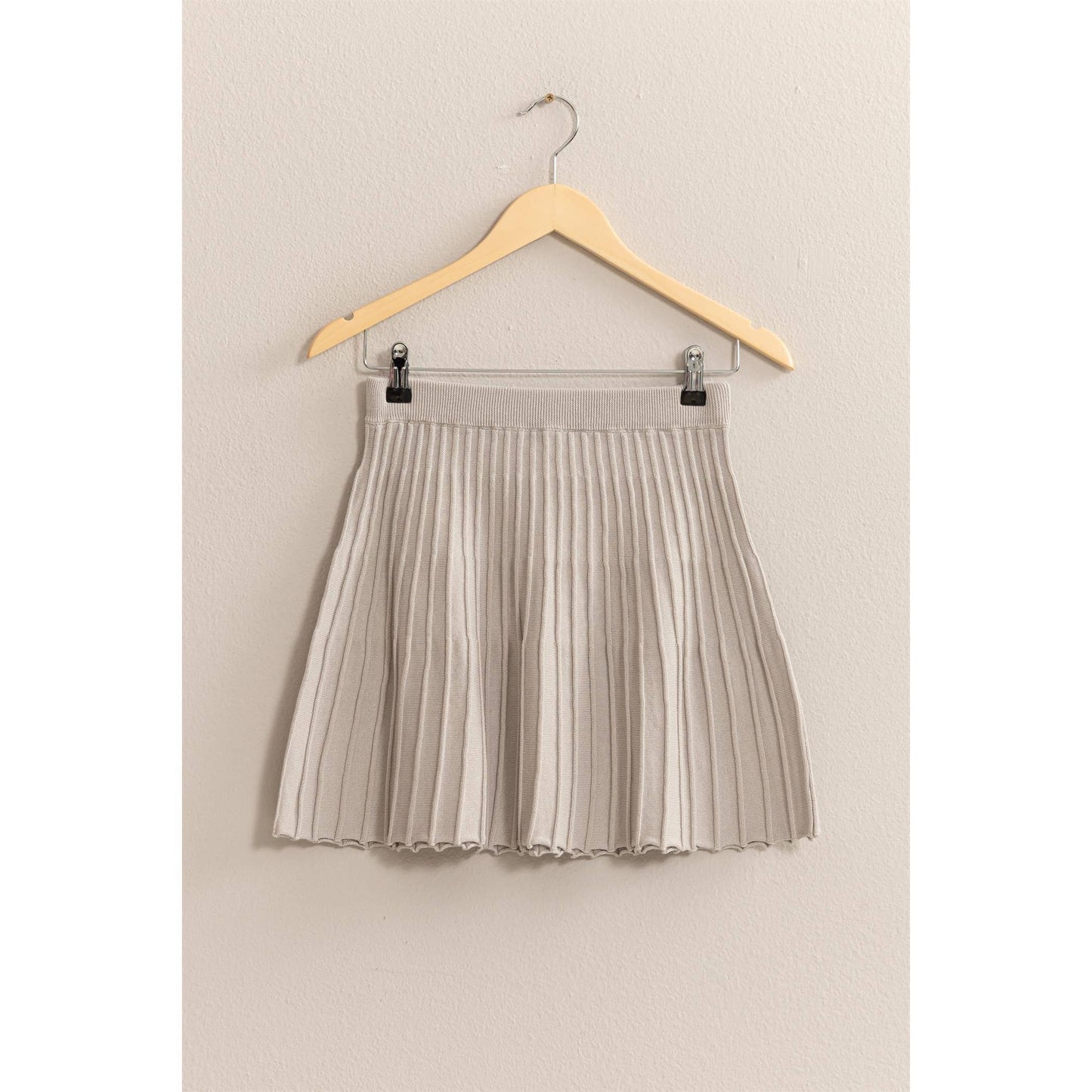 High Waist Knit Pleated Flare Skirt