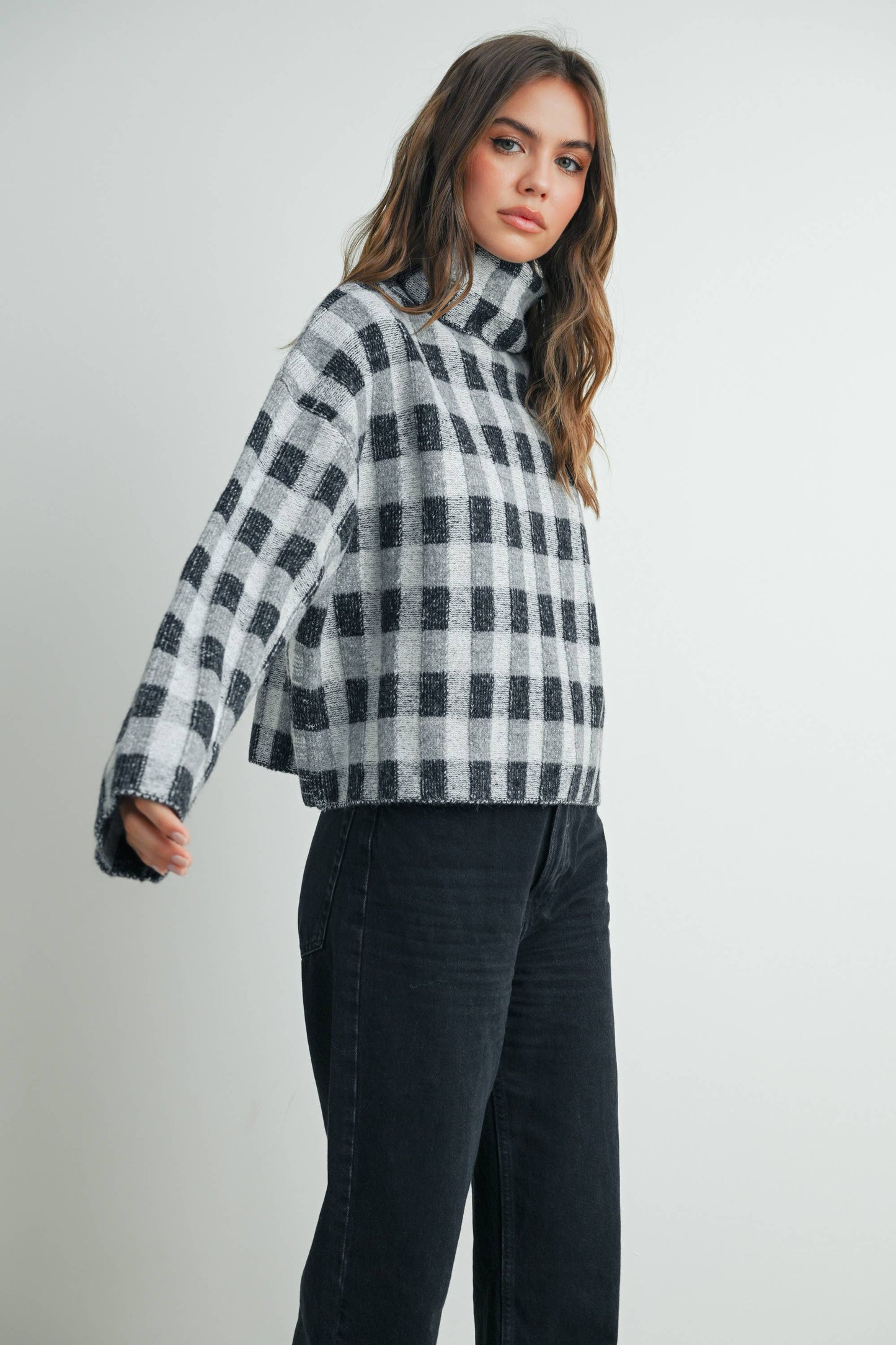 Fall Check Turtleneck Sweater