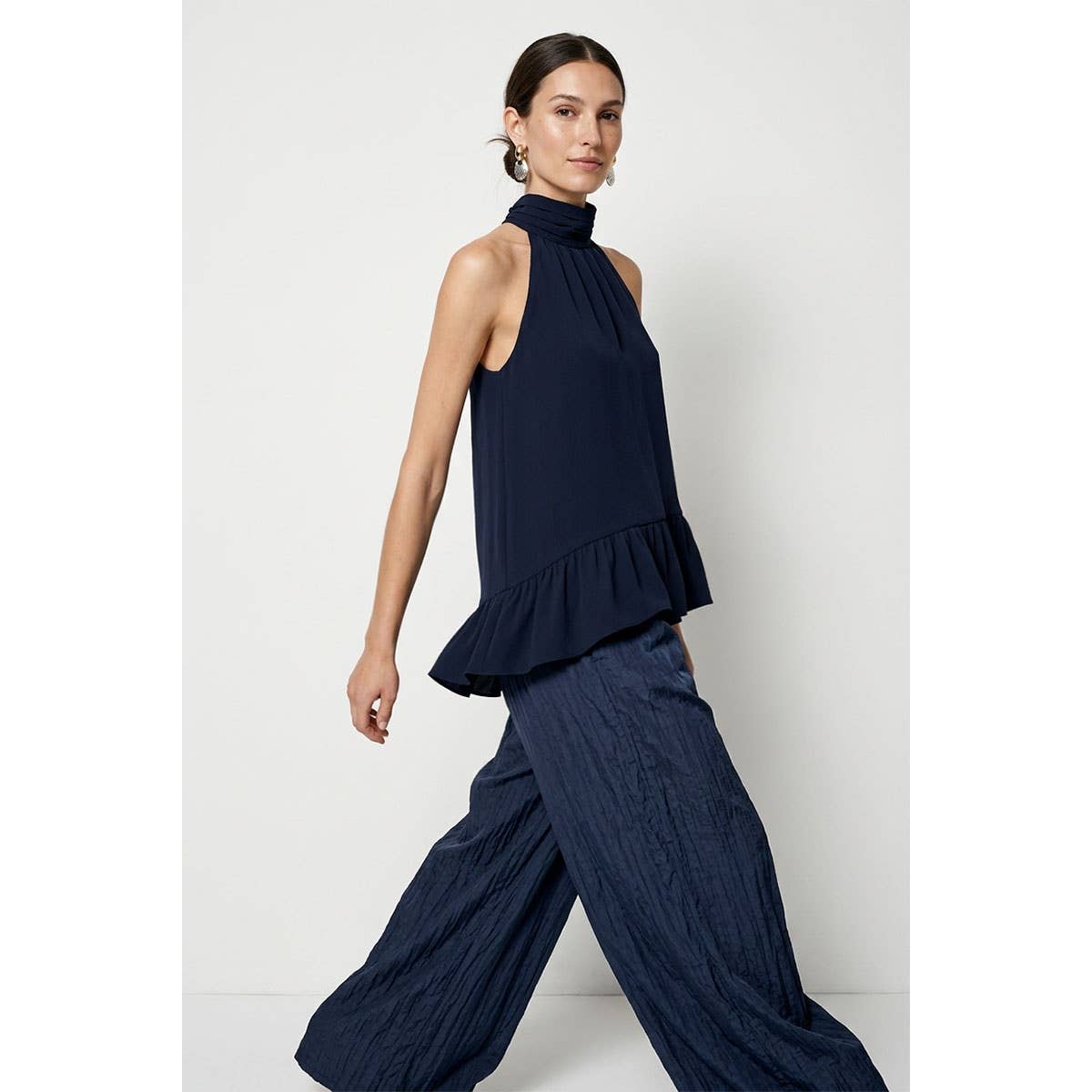 Mock Neck Hi-low Ruffle Hem Top