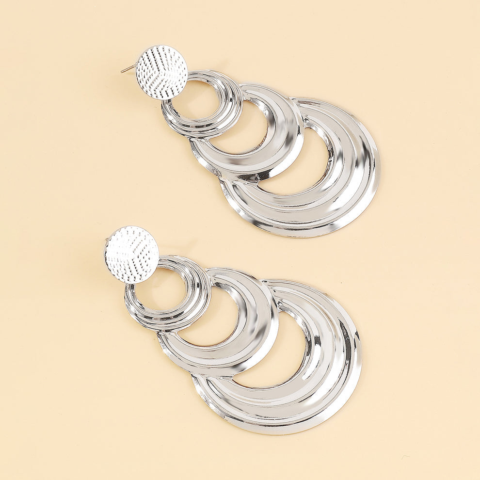 Layered Round Metal Drop Earrings