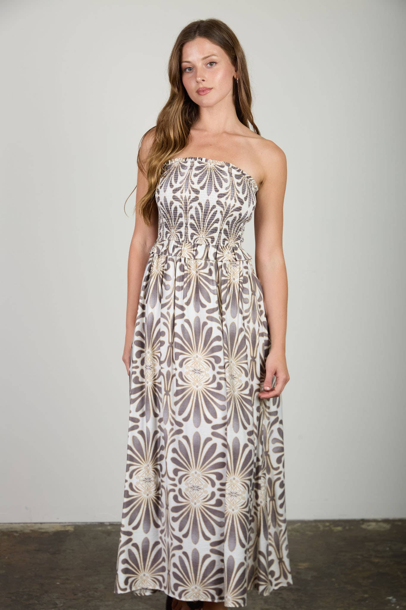 Smocked Bodice Midi Dress