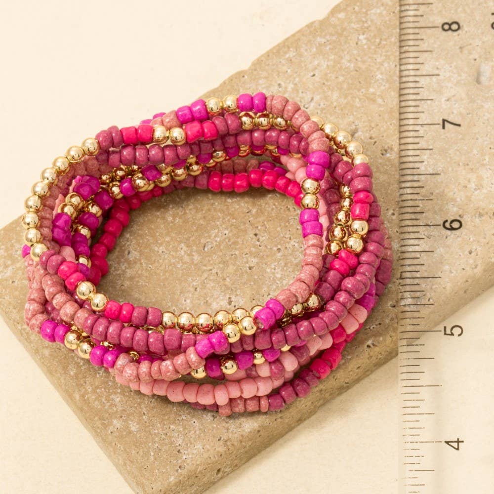 Assorted Pink Tones Seed Beaded Bracelet Set