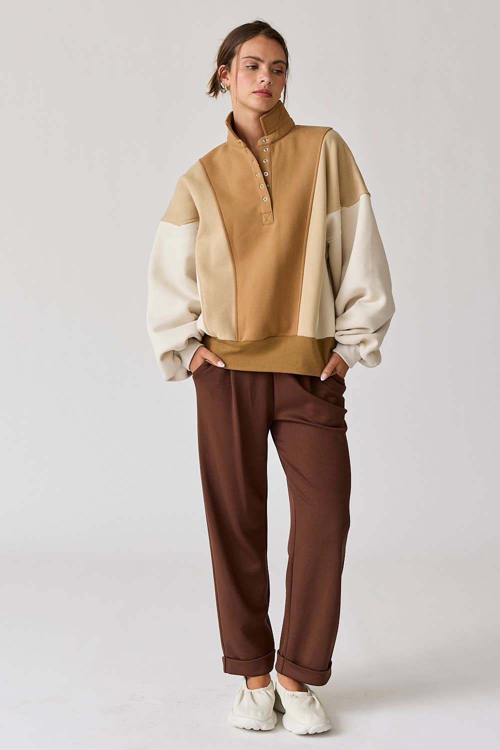 Emma Regular Length Oversized Washed Colorblock Sweater