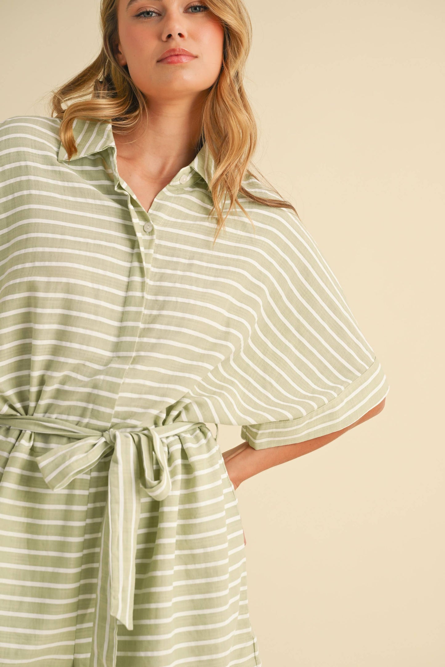 The Coastal Stripes Belted Romper