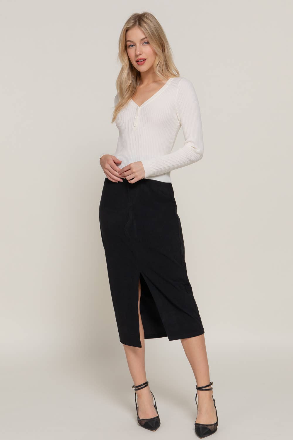 Long Sleeve Button Down Henley V-Neck Sweater Top