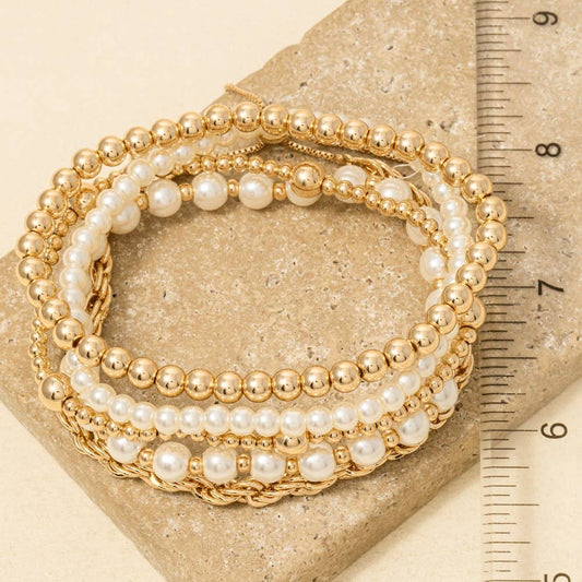 Pearl And Metallic Beaded Bracelet Set