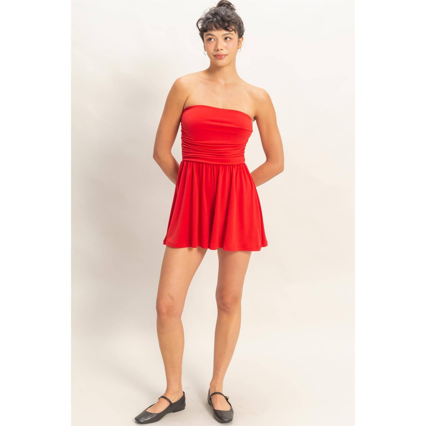 Strapless Shirred Waist Romper